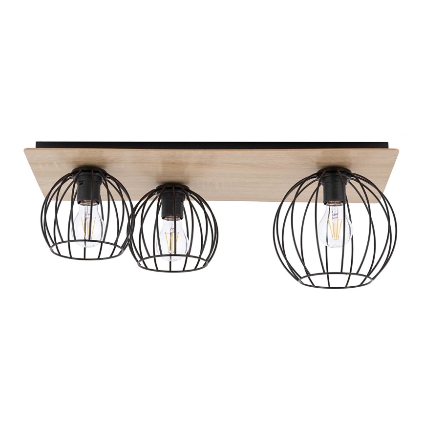 Lustre monté en surface CYBER 3xE27/60W/230V bois/noir