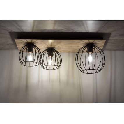 Lustre monté en surface CYBER 3xE27/60W/230V bois/noir