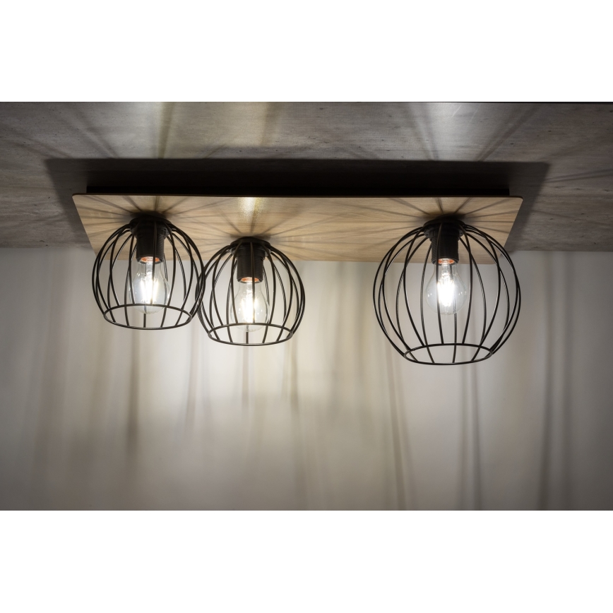 Lustre monté en surface CYBER 3xE27/60W/230V bois/noir