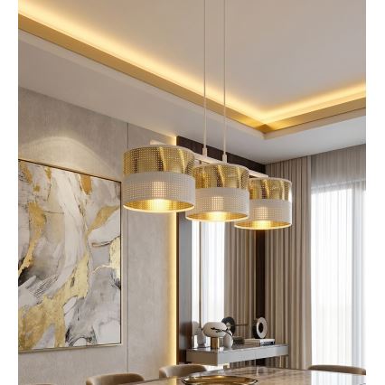Lustre sur câble LUX 3xE27/15W/230V blanc/doré