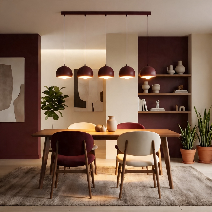 Lustre sur câble SOOL 5xE27/15W/230V bordeaux