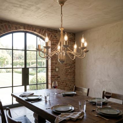 Lustre sur chaîne ANTON 8xE14/60W/230V, patine blanche
