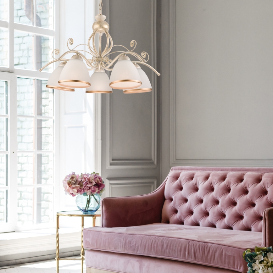 Lustre sur chaîne RETRO II 5xE27/60W/230V blanc patiné
