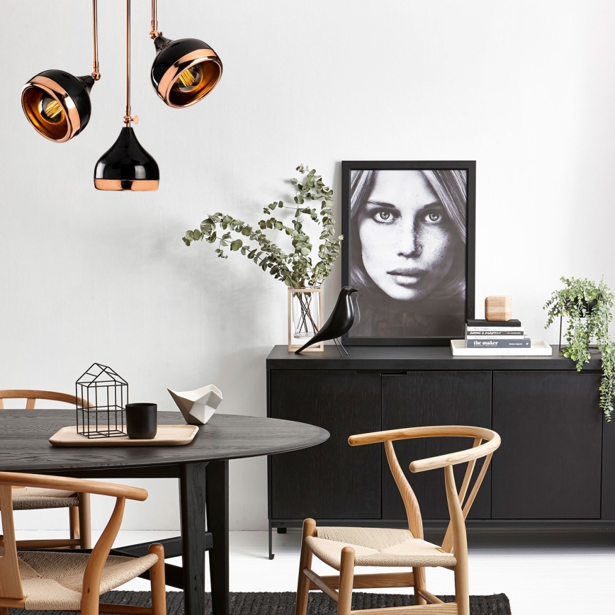 Lustre sur tige YILDO 3xE27/40W/230V noir/cuivre