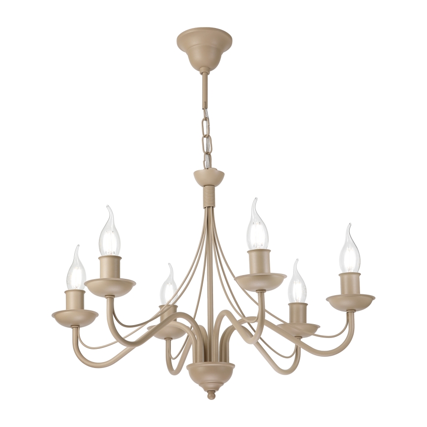 Lustre suspendu à chaîne ANTON 6xE14/60W/230V beige