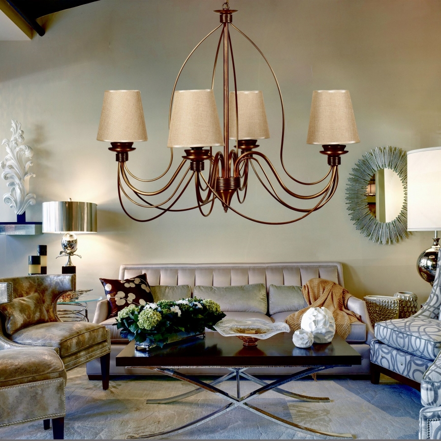 Lustre suspendu CLASSIC à chaîne 4xE14/40W/230V bronze/beige