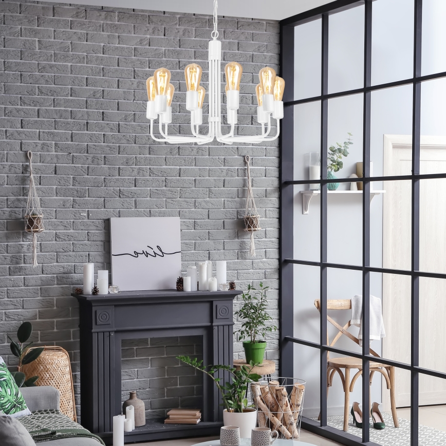 Lustre suspendu sur chaîne 10xE27/60W/230V blanc