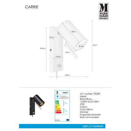Markslöjd 106587 - Applique murale à intensité variable CARRIE 1xGU10/35W/230V noire