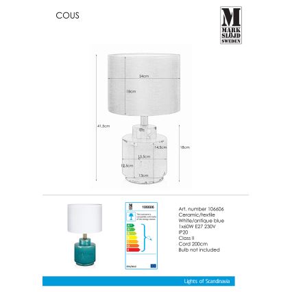 Markslöjd 106606 - Lampe de table COUS 1xE27/60W/230V