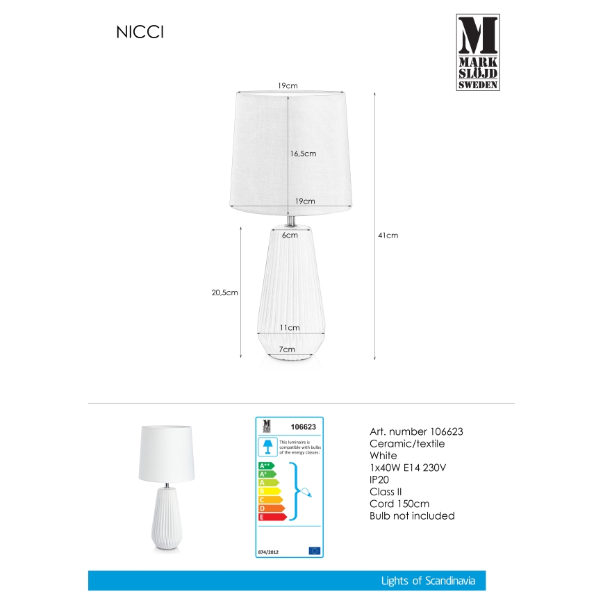 Markslöjd 106623 - Lampada da tavolo NICCI 1xE14/40W/230V