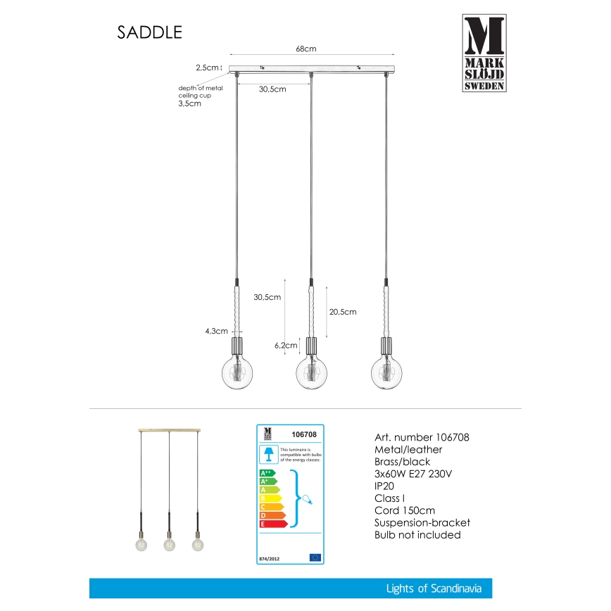 Markslöjd 106708 - Hängeleuchte SEDLO 3xE27/60W/230V