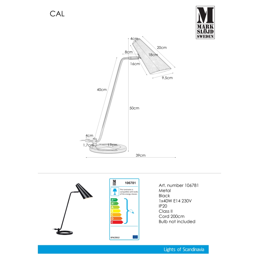 Markslöjd 106781 - Tischlampe CAL 1xE14/40W/230V