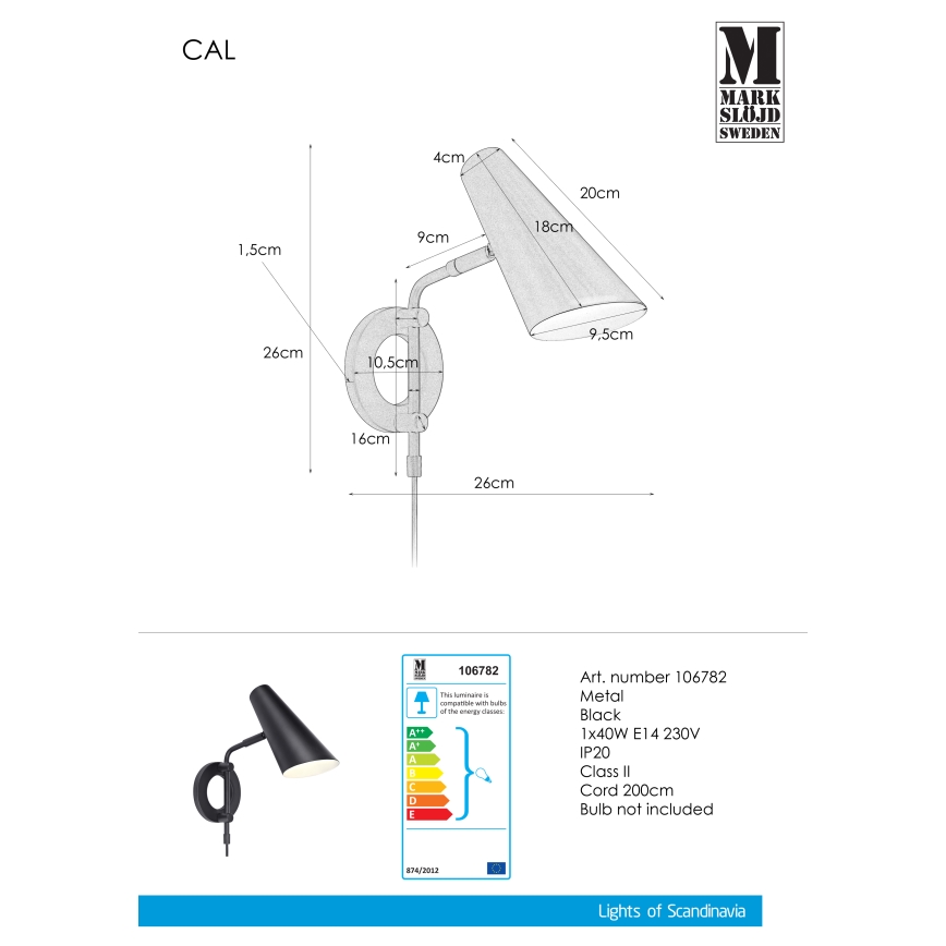 Markslöjd 106782 - Applique murale CAL 1xE14/40W/230V