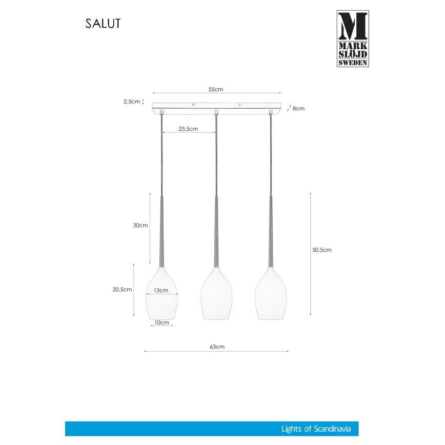 Markslöjd 106808 - Lampadario a sospensione con filo SALUTE 3xE14/40W/230V