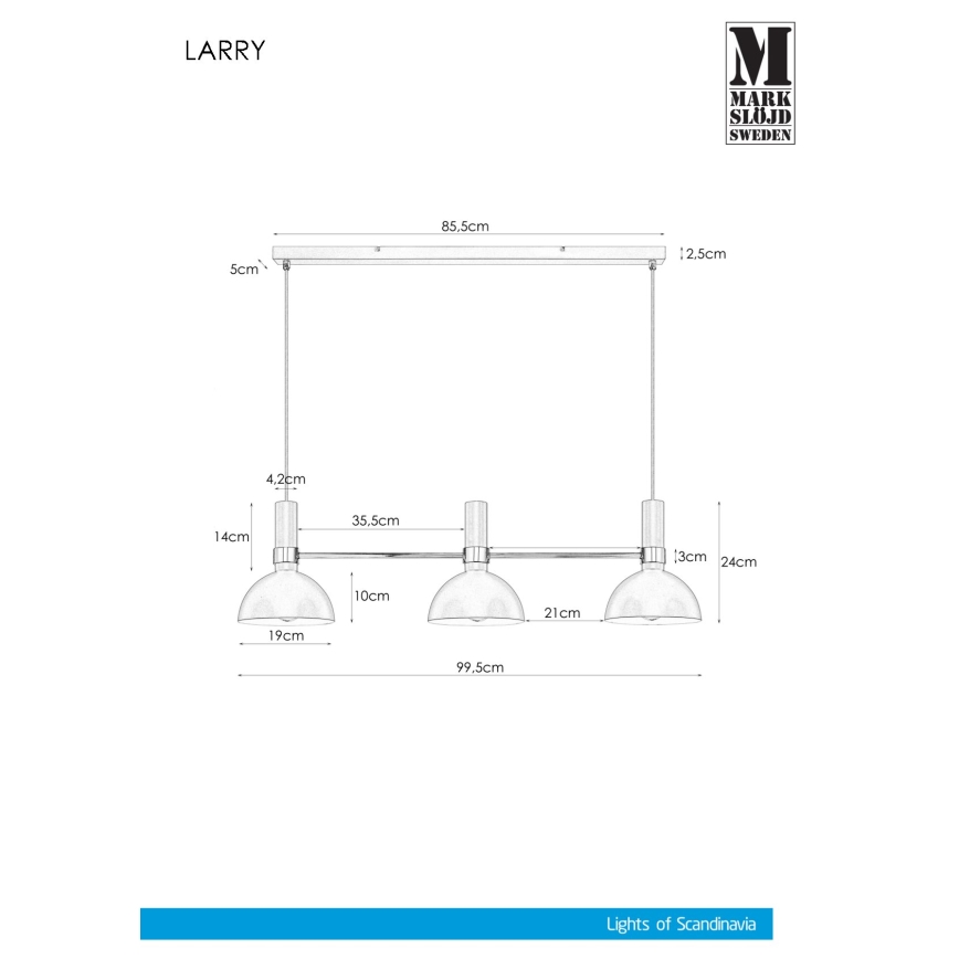 Markslöjd 106855 - Suspension fil LARRY 3xE27/60W/230V