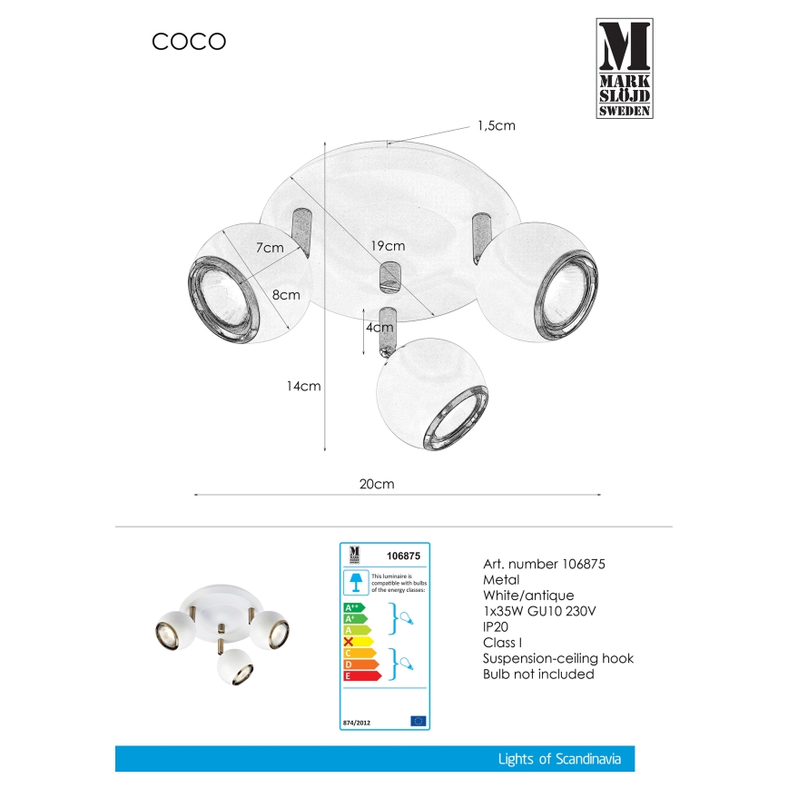 Markslöjd 106875 - Spotlight COCO 3xGU10/35W/230V weiß