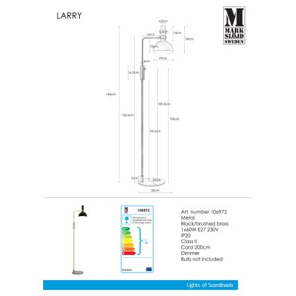 Markslöjd 106972 - Lampada da terra dimmerabile LARRY 1xE27/60W/230V nero/oro