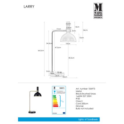 Markslöjd 106973 - Lampe de table à intensité variable LARRY 1xE27/60W/230V noire/or