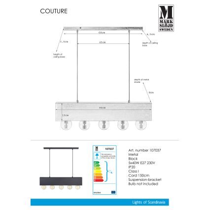 Markslöjd 107037 - Lampadario a sospensione con filo COUTURE 5xE27/40W/230V nero
