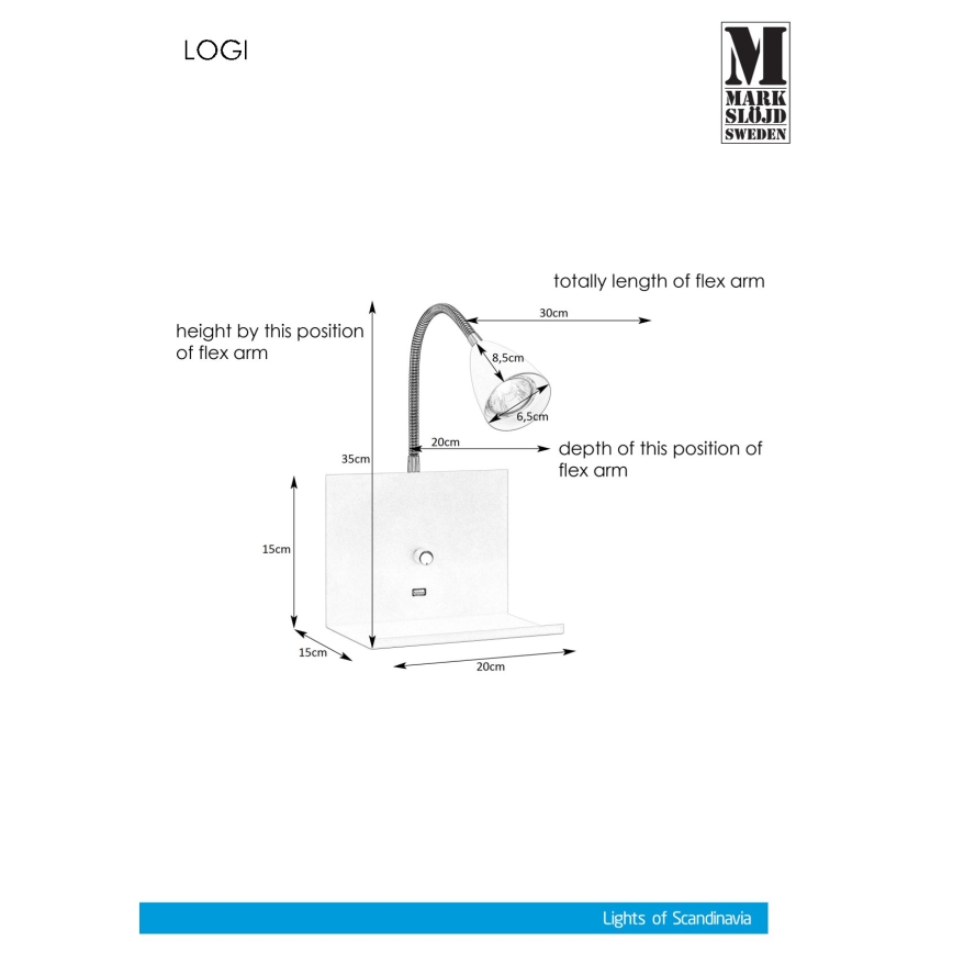 Markslöjd 107141 - Applique dimmerabile con presa USB LOGI 1xGU10/7W/230V