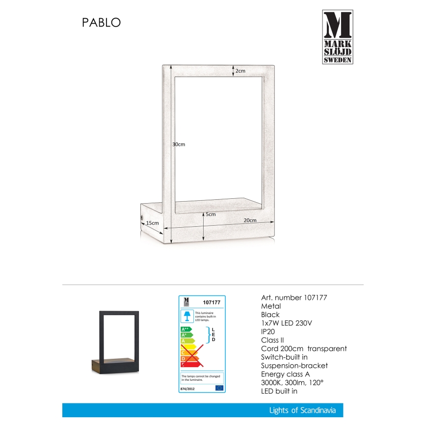 Markslöjd 107177 - LED Wandleuchte mit Rahmen PABLO LED/7W/230V