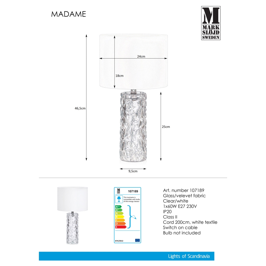 Markslöjd 107189 - Lampada da tavolo MADAME 1xE27/40W/230V