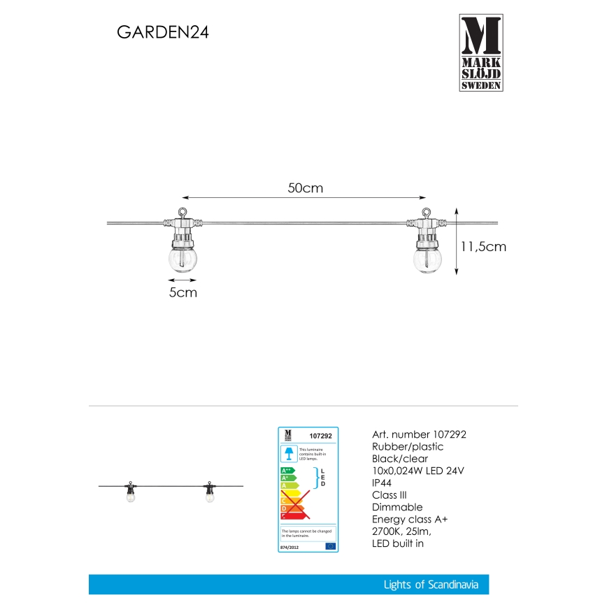 Markslöjd 107292 - Catena decorativa da esterno LED GHIRLANDA GARDEN 10xLED 5,5m IP44