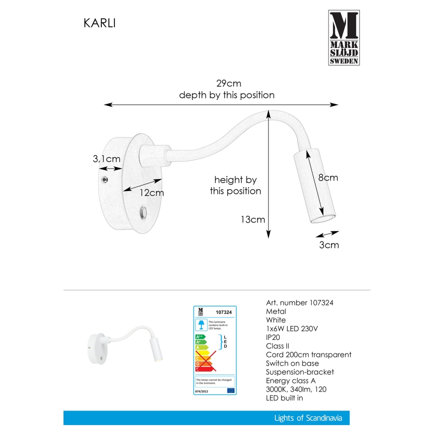 Markslöjd 107324 - Applique a LED KARLI LED/6W/230V