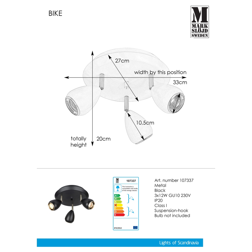 Markslöjd 107337 - Luce Spot BIKE 3xGU10/12W/230V