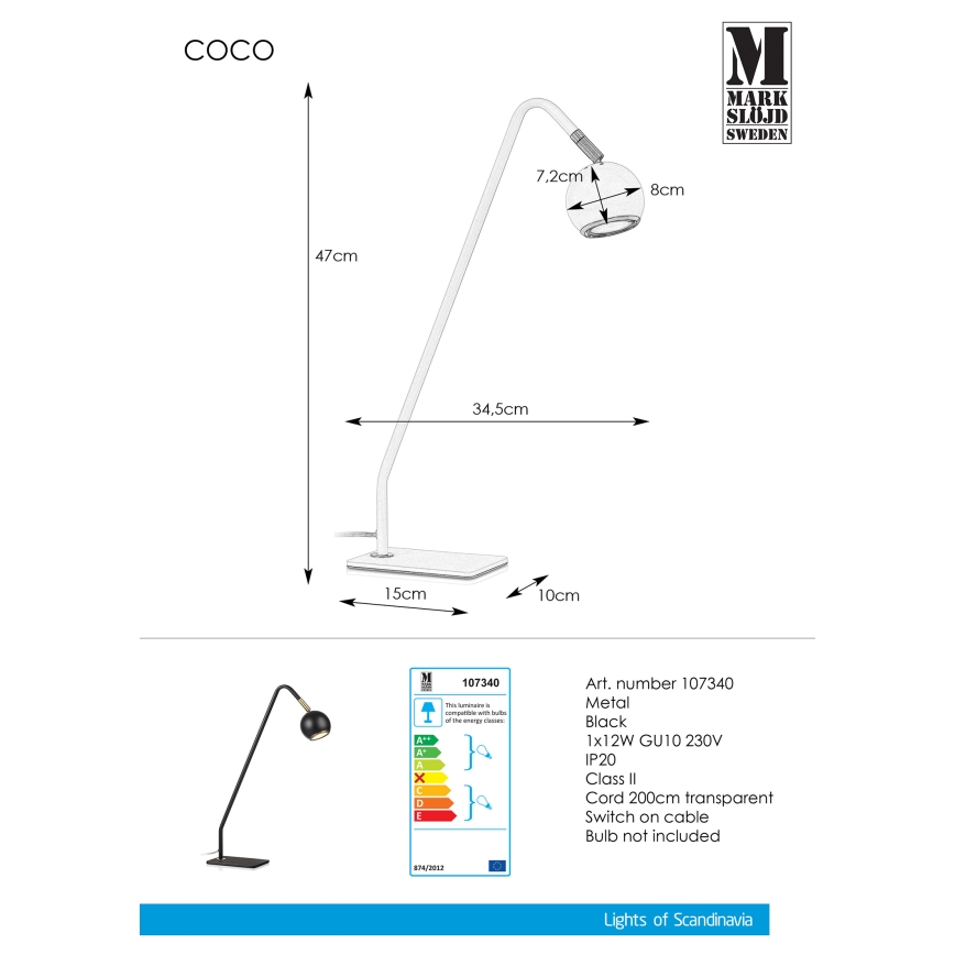 Markslöjd 107340 - Lampe de table COCO 1xGU10/12W/230V