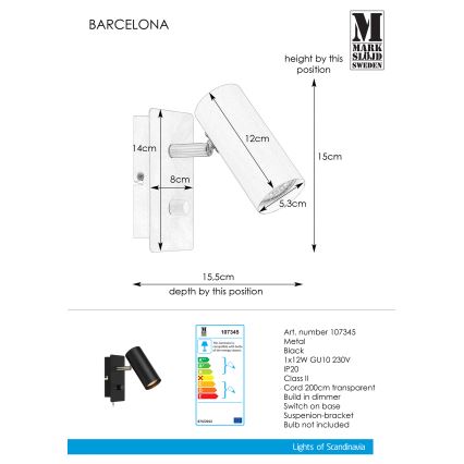 Markslöjd 107345 - Luce Spot da parete dimmerabile BARCELONA 1xGU10/12W/230
