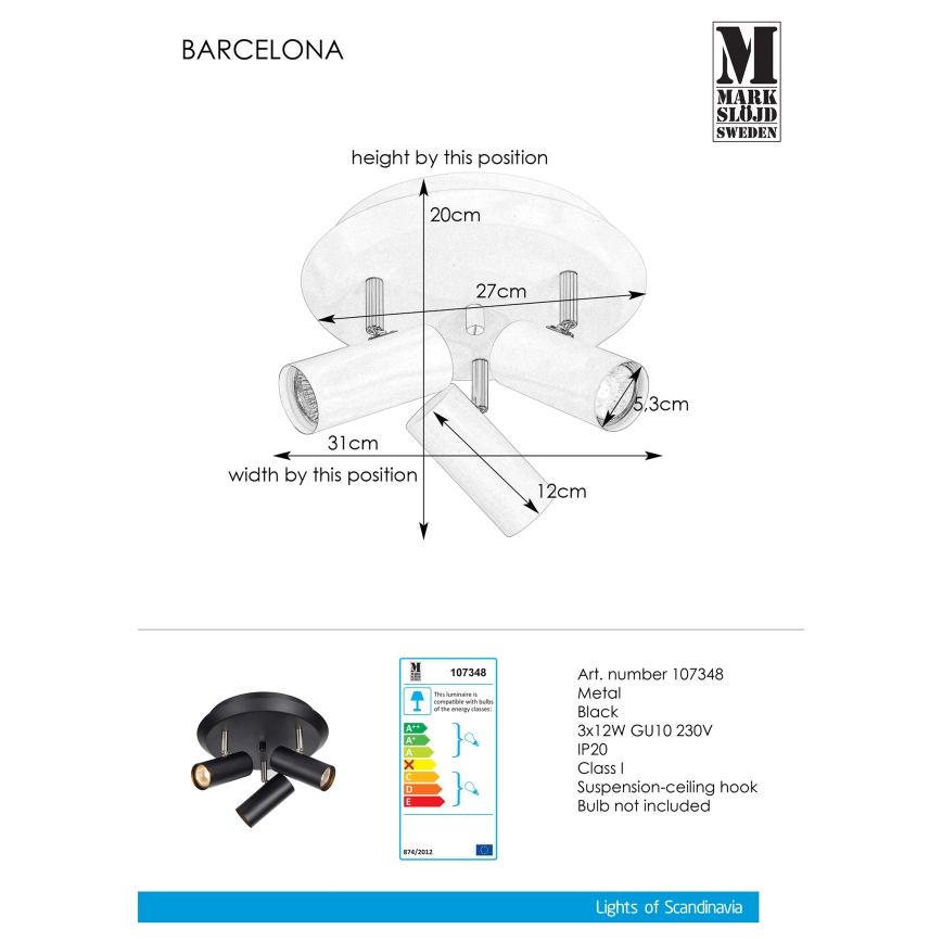 Markslöjd 107348 - Spot BARCELONA 3xGU10/12W/230V