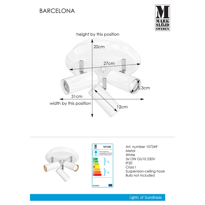 Markslöjd 107349 - Luce Spot BARCELONA 3xGU10/12W/230V