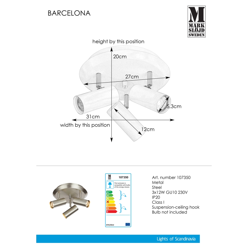 Markslöjd 107350 - Spot BARCELONA 3xGU10/12W/230V