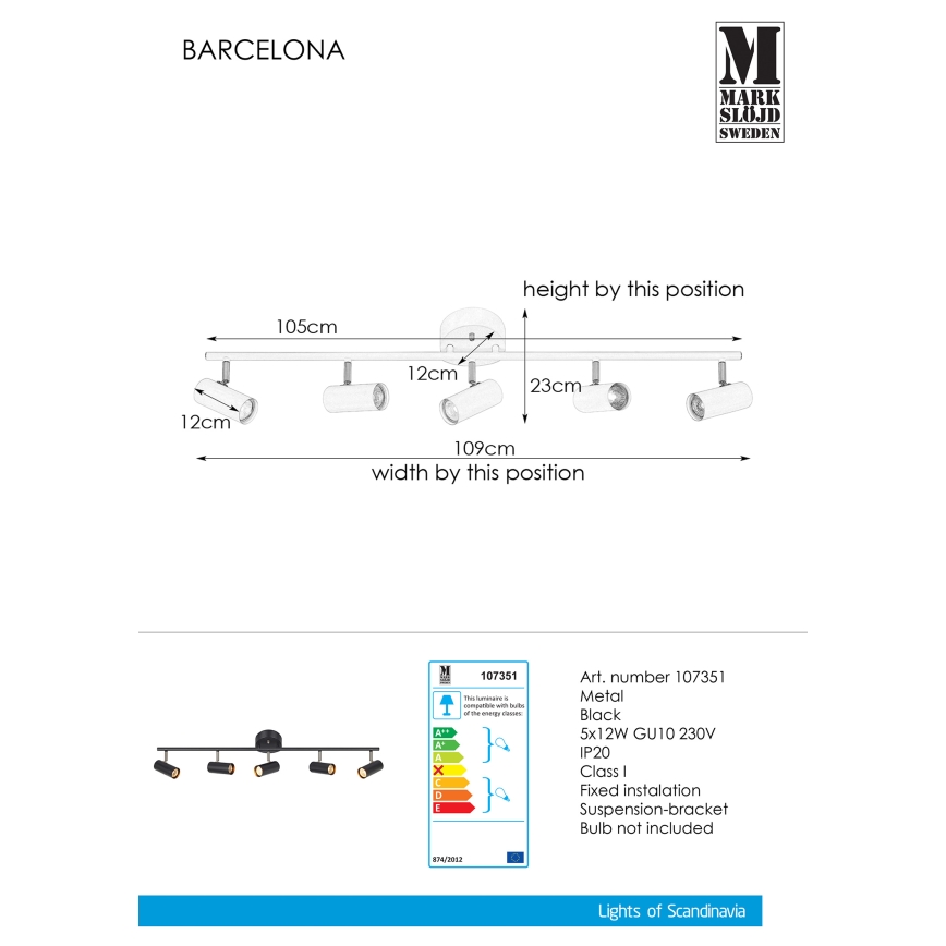 Markslöjd 107351 - Luce Spot BARCELONA 5xGU10/12W/230V