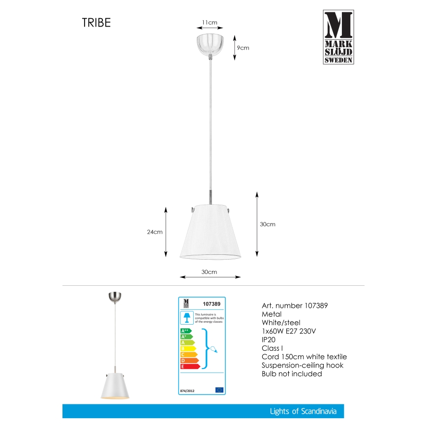 Markslöjd 107389 - Kronleuchter an einer Litze TRIBE 1xE27/60W/230V