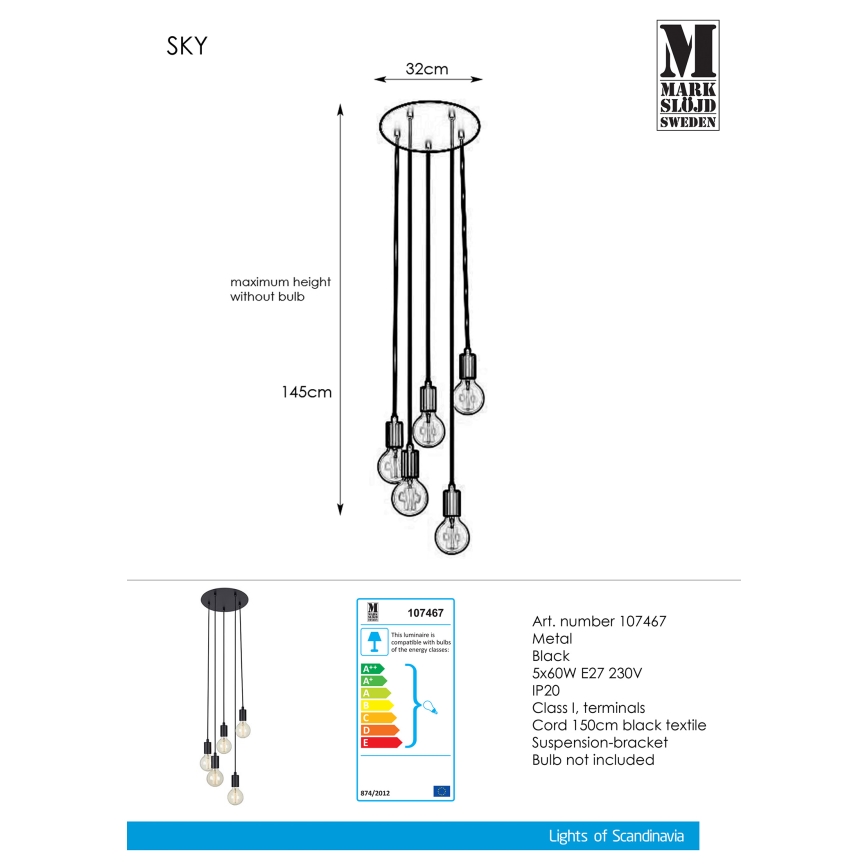 Markslöjd 107467 - Hängeleuchte SKY 5xE27/60W/230V