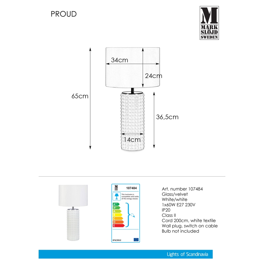 Markslöjd 107484 - Lampada da tavolo PROUD 1xE27/60W/230V