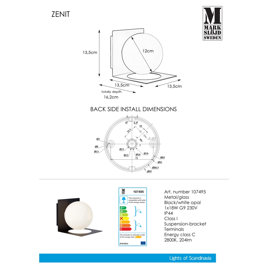 Markslöjd 107495 - Applique da bagno ZENIT 1xG9/18W/230V IP44