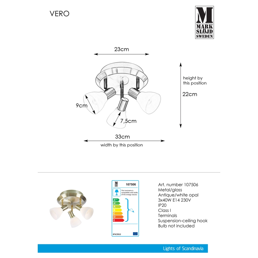 Markslöjd 107506 - Spot VERO 3xE14/40W/230V laiton