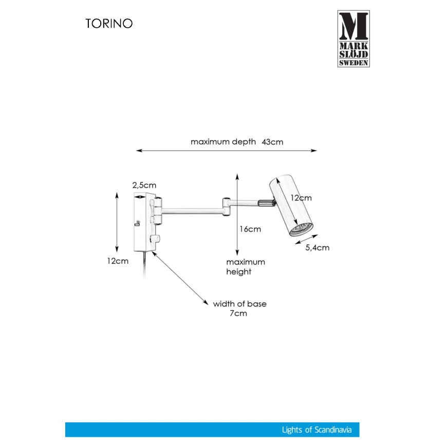 Markslöjd 107538 - Luce Spot da parete dimmerabile TORINO 1xGU10/12W/230V