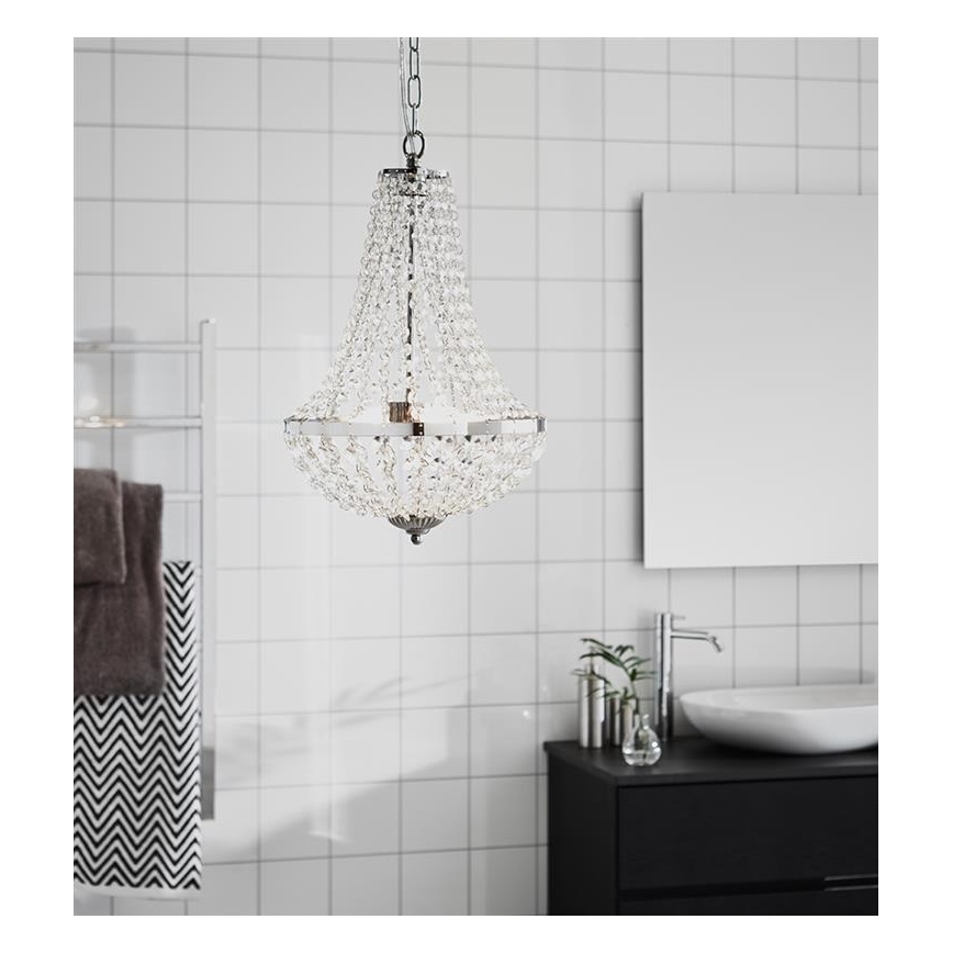 Markslöjd 107550 - Lampadario di cristallo da bagno a sospensione con catena GRÄNSÖ 2xG9/20W/230V IP44