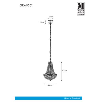 Markslöjd 107550 - Lampadario di cristallo da bagno a sospensione con catena GRÄNSÖ 2xG9/20W/230V IP44
