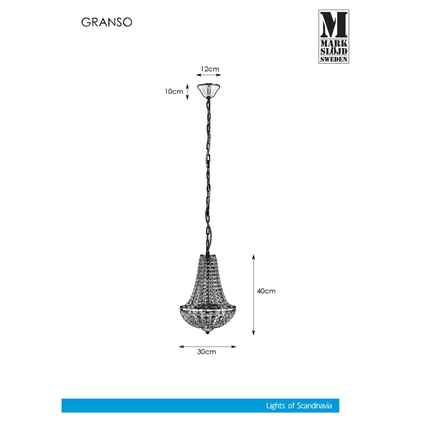 Markslöjd 107550 - Lampadario di cristallo da bagno a sospensione con catena GRÄNSÖ 2xG9/20W/230V IP44