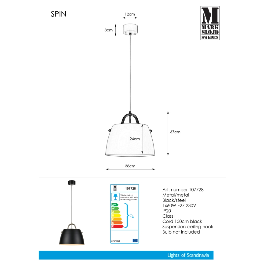 Markslöjd 107728 - Lampadario a sospensione con filo SPIN 1xE27/60W/230V
