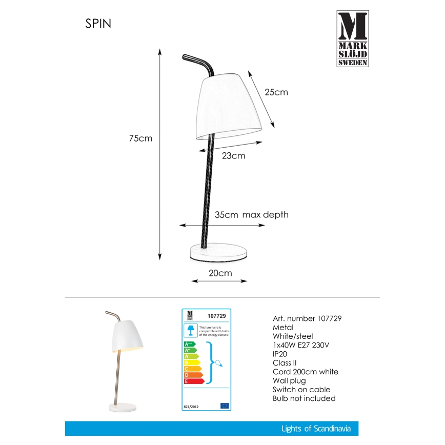 Markslöjd 107729 - Tischlampe SPIN 1xE27/40W/230V