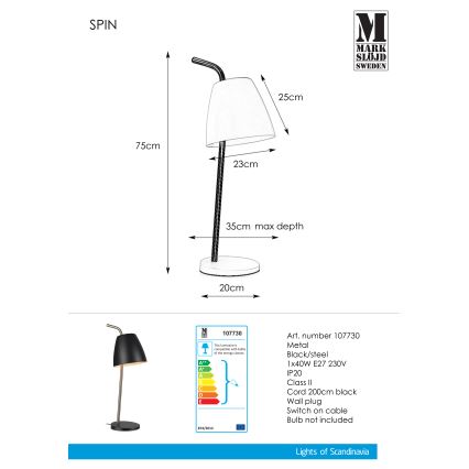 Markslöjd 107730 - Lampada da tavolo SPIN 1xE27/40W/230V