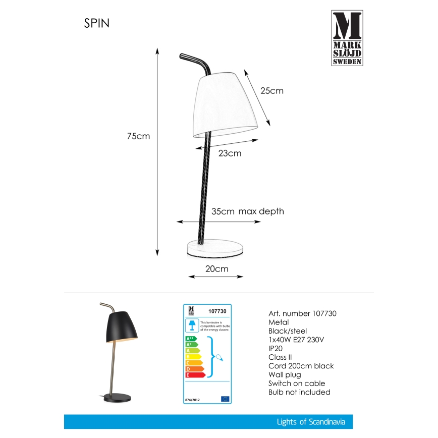 Markslöjd 107730 - Lampada da tavolo SPIN 1xE27/40W/230V