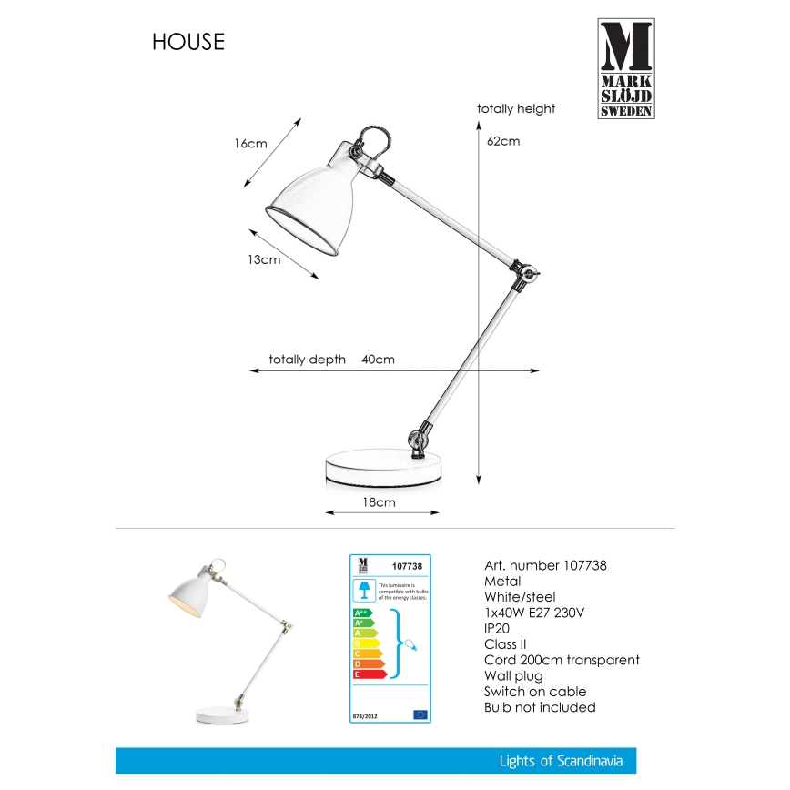 Markslöjd 107738 - Lampada da tavolo HOUSE 1xE27/40W/230V