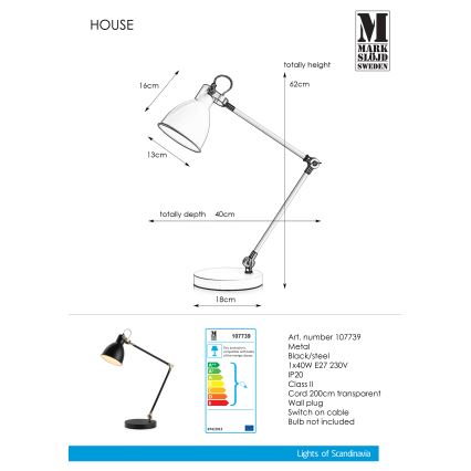 Markslöjd 107739 - Lampada da tavolo HOUSE 1xE27/40W/230V